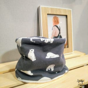 snood ou tour du coup enfant Agathe et Marceau motif ours polaire 100% fait main et tissu Oeko-tex